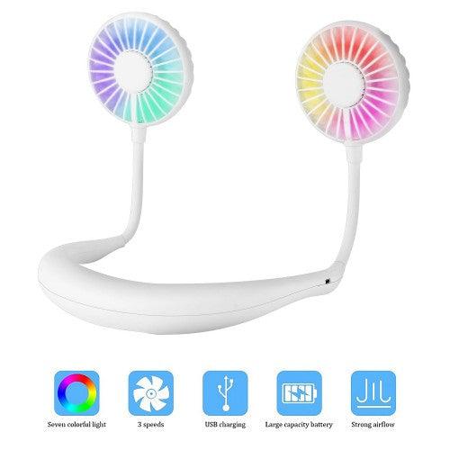 Portable Neck Fan Rechargeable USB Hands Free Fan with 3 Level Air Flow, 7 LED Lights for Home Office Travel Indoor Outdoor - Toytexx Portable Neck Fan Rechargeable USB Hands Free Fan with 3 Level Air Flow, 7 LED Lights for Home Office Travel Indoor Outdoor - Toytexx